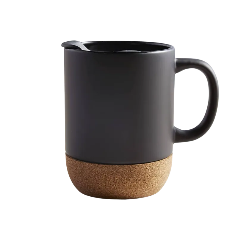 Classic Black Mug With Wooden Bottom