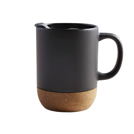 Classic Black Mug With Wooden Bottom