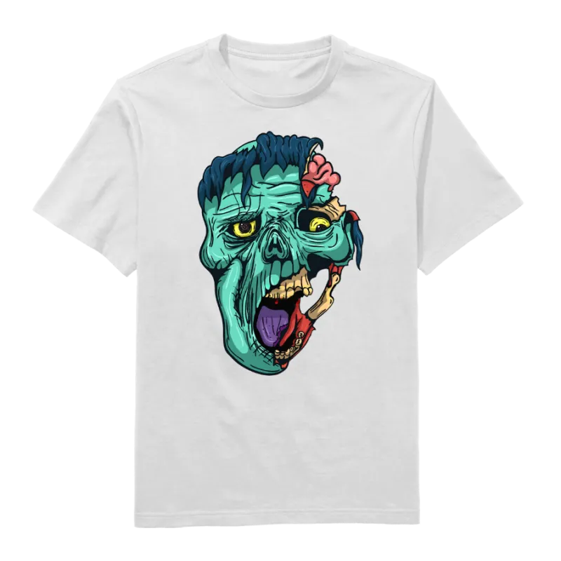 Halloween Eaten Zombie Head Round Neck T-shirt
