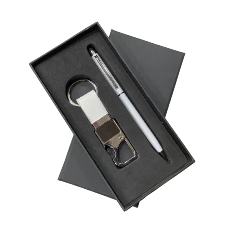 Metal keychain And Ball Pen kit (White)