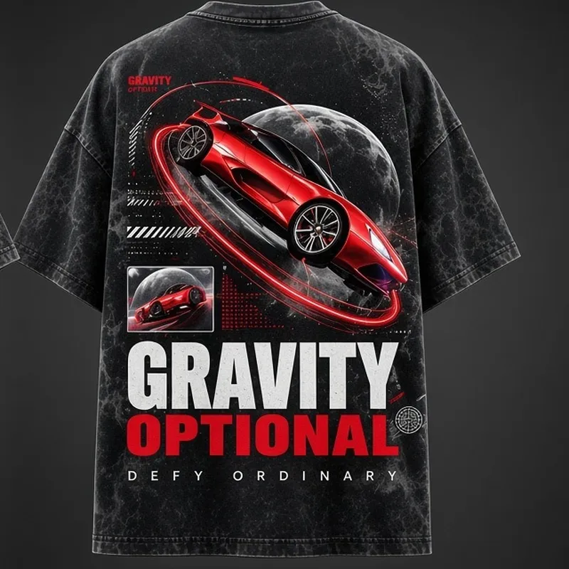 Gravity Optional Oversized T-Shirt Acid-Wash Charcoal - Back