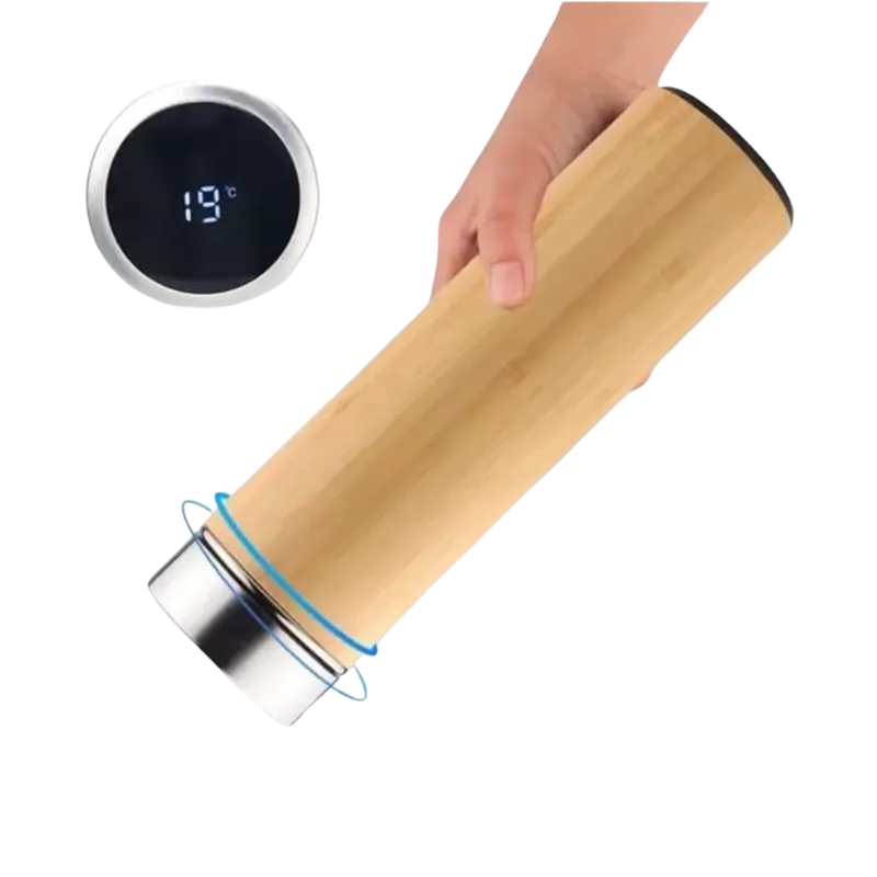 Thermos Bamboo Bottle with temperature display