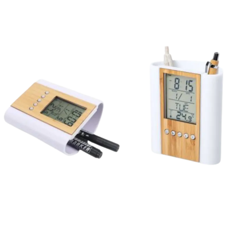 Wooden Pen Stand With Clock
