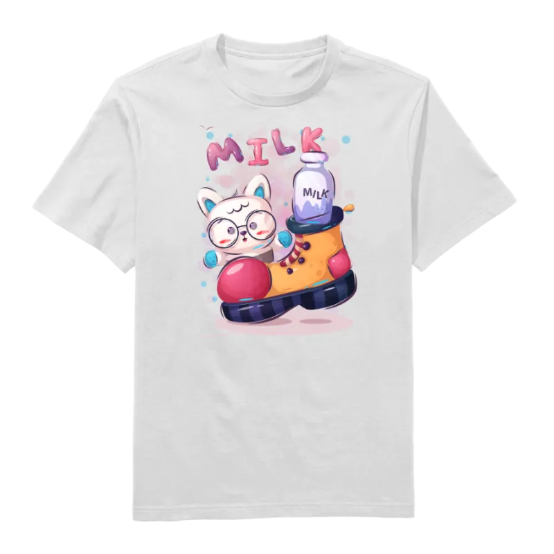 Stargazing Cat Round Neck T-Shirt