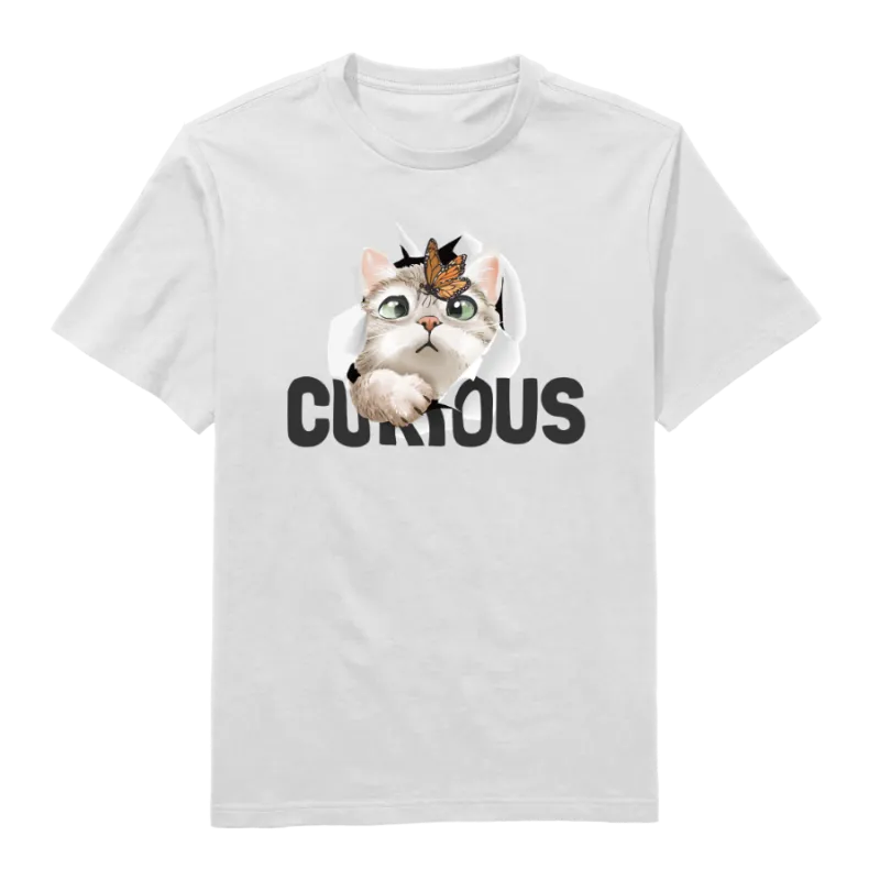 Curious Cat Round Neck T-Shirt