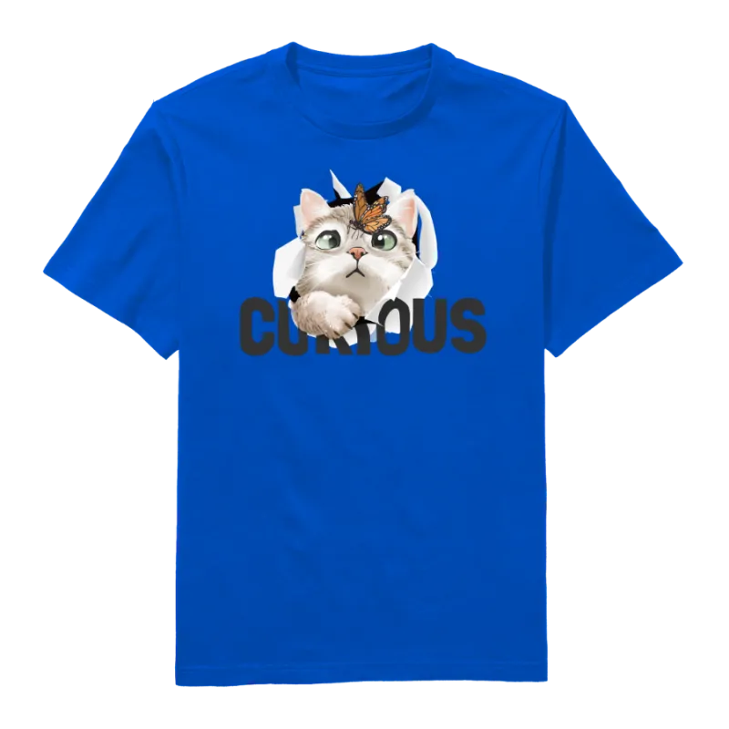 Curious Cat Round Neck T-Shirt