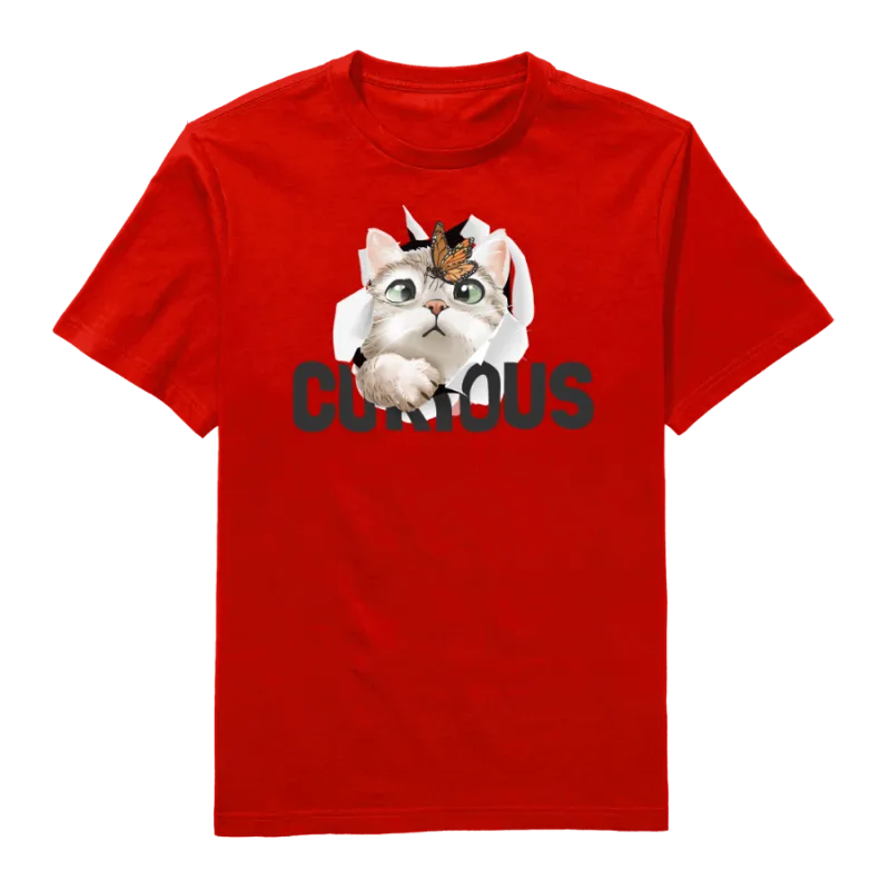 Curious Cat Round Neck T-Shirt
