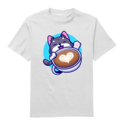 Coffee kitty Round Neck T-Shirt