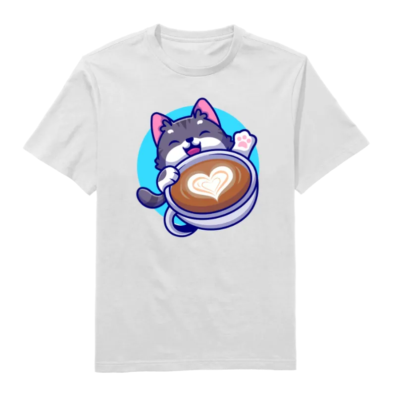 Coffee kitty Round Neck T-Shirt