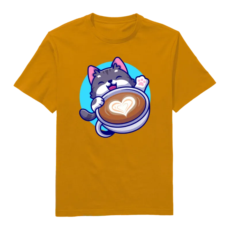 Coffee kitty Round Neck T-Shirt