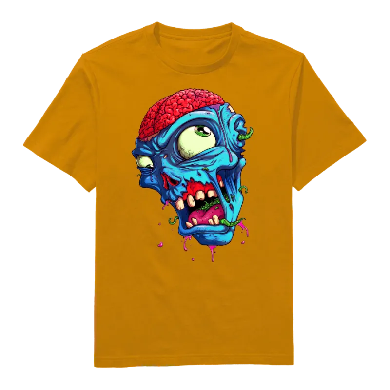 Halloween Brain Zombie Round Neck T-Shirt