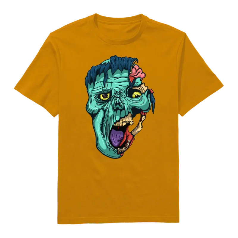Halloween Eaten Zombie Head Round Neck T-shirt