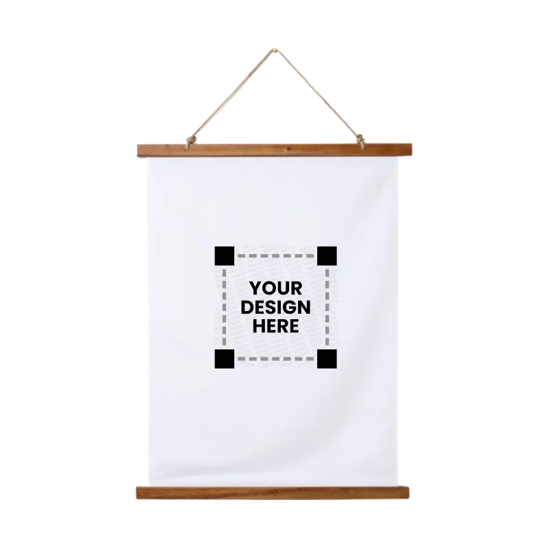 Customized Vertical Wood Topped Wall Tapestry