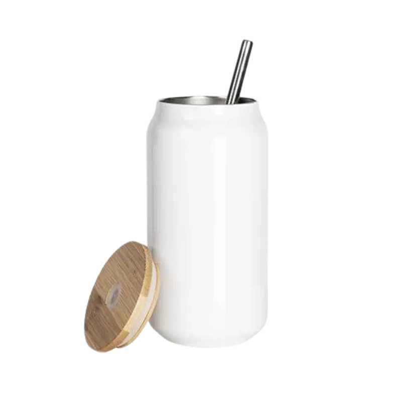 Customized Double Wall SS Can Mug with Bamboo Lid