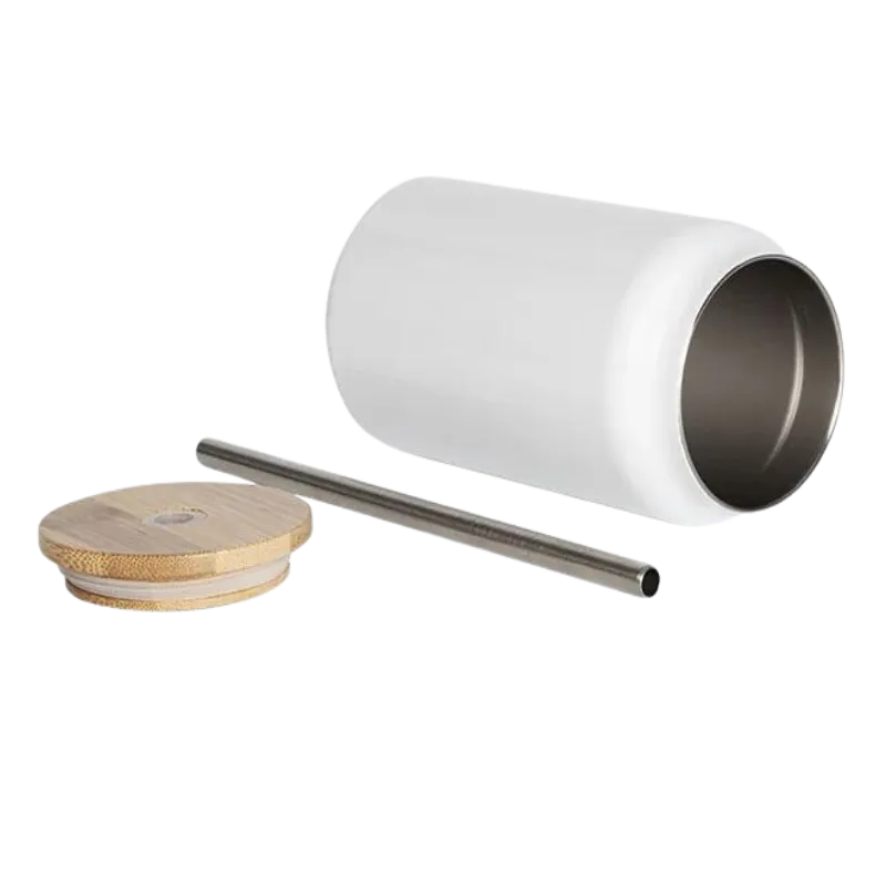 Customized Double Wall SS Can Mug with Bamboo Lid