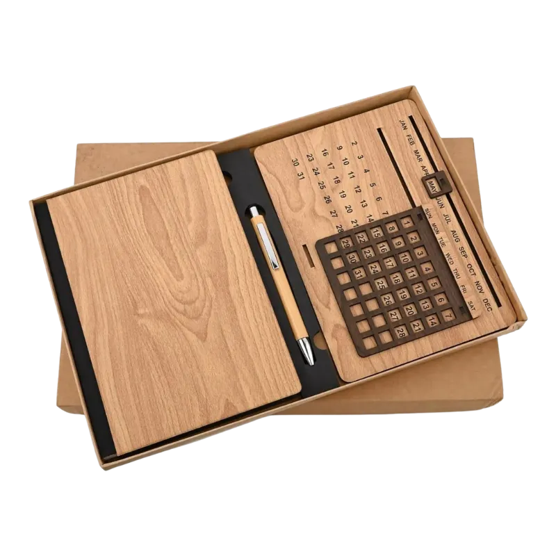 Wooden Diary, Pen & Lifetime Calender
