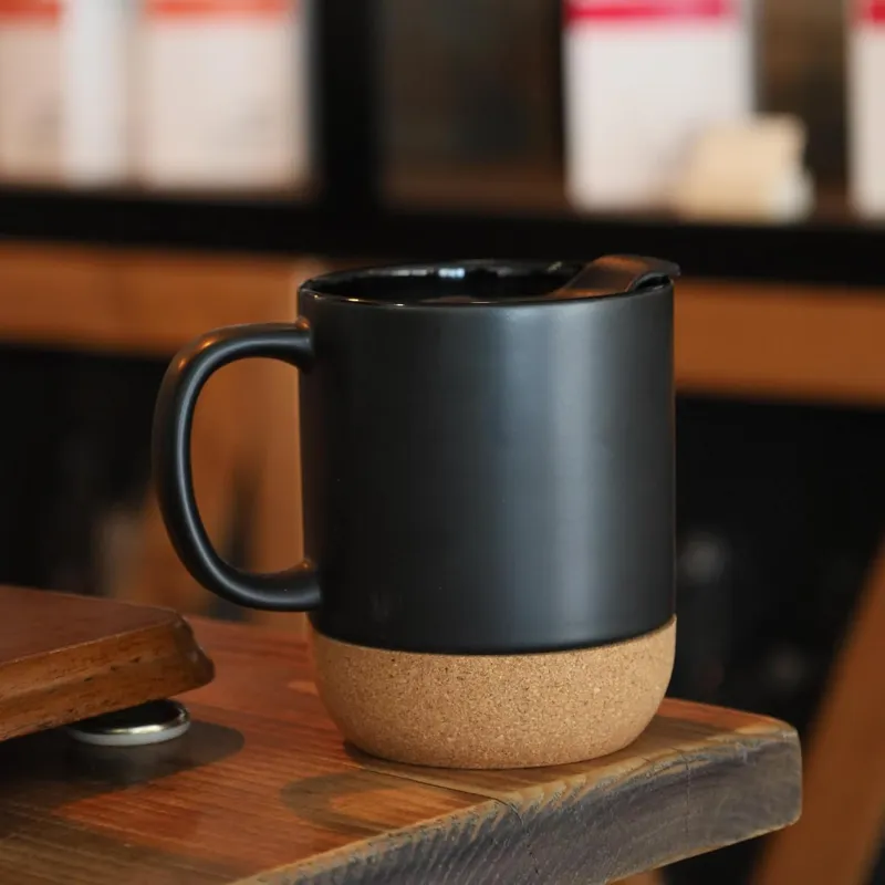 Classic Black Mug With Wooden Bottom