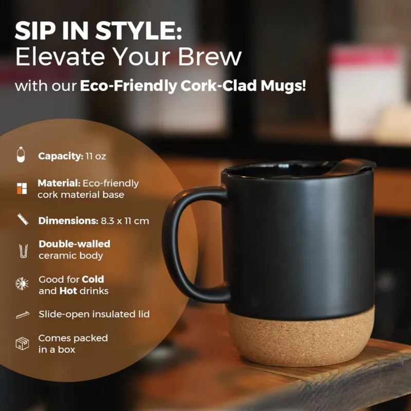 Classic Black Mug With Wooden Bottom