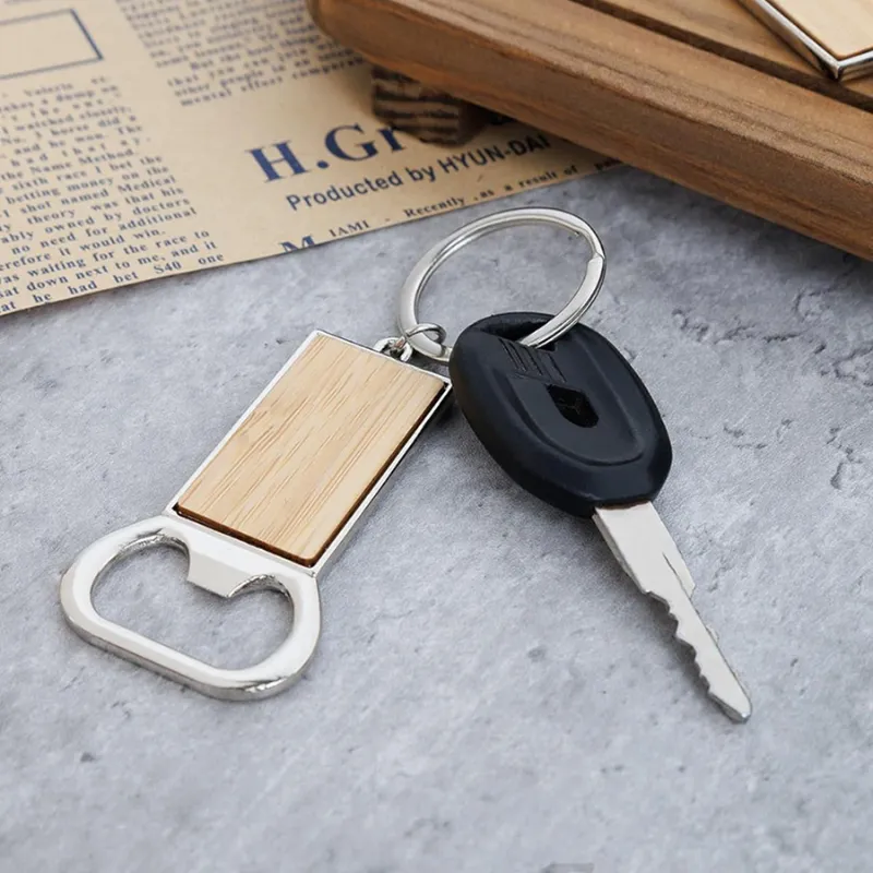 Bamboo keychain with opener
