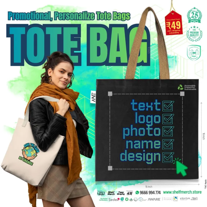 Customized Canvas Black Tote Bag