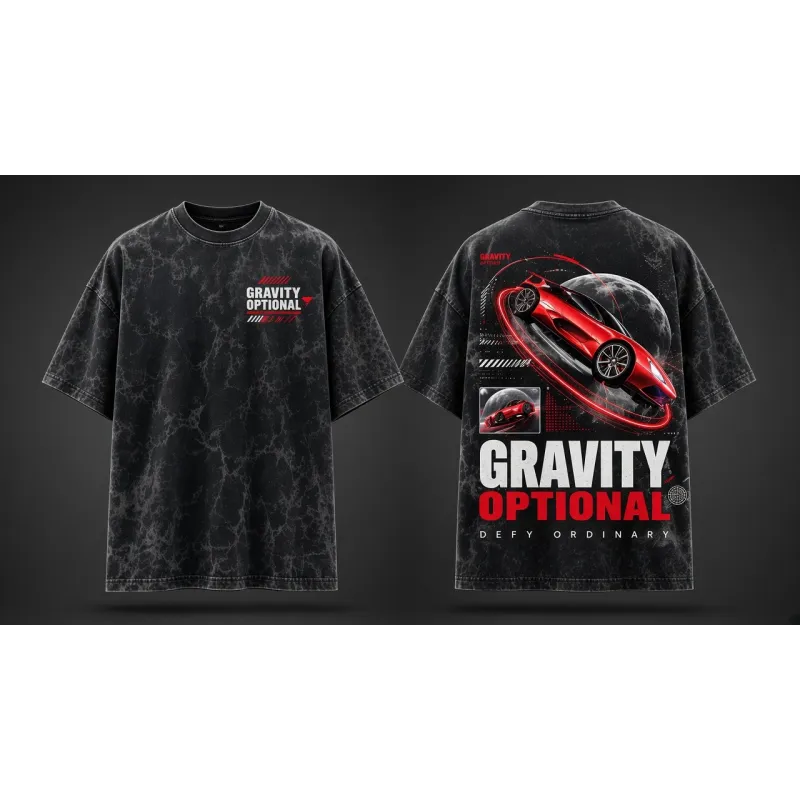 Gravity Optional Oversized T-Shirt Acid-Wash Charcoal - Front and Back