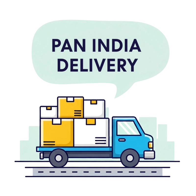 Icon showing a package on a conveyor belt with a gear symbol.