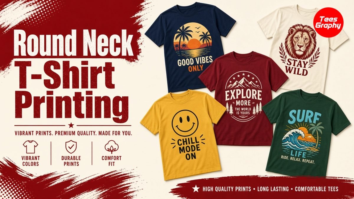 Custom round neck T-shirt printing banner by Teesgraphy